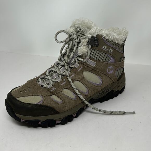 Merrell Brindle/Sea fog Women Brown & Purple Hiking Boots Fleece Lining Size 7.5 - Picture 1 of 16